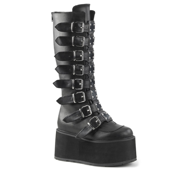 Black Vegan Leather Women's Demonia Damned - 318 Platform Knee-high Boots | EI1890453