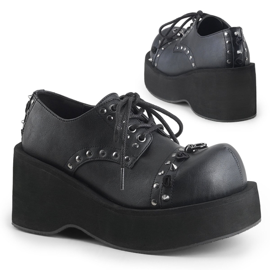 Black Vegan Leather Women's Demonia Dank - 110 Lace-Up Oxford Platforms | HM1482765