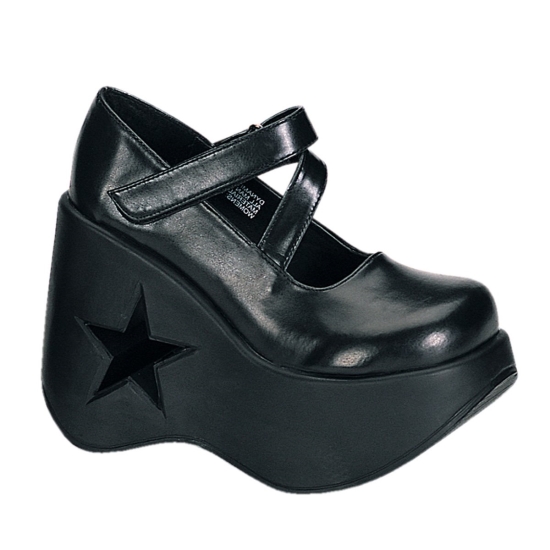 Black Vegan Leather Women's Demonia Dynamite - 03 Wedge Platforms | BY2610985