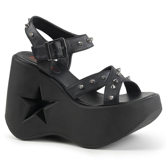 Black Vegan Leather Women's Demonia Dynamite - 02 Wedge Platform Heels Platforms | MN2794086