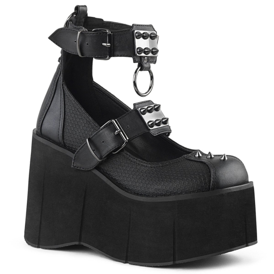 Black Vegan Leather Women's Demonia Kera - 12 Mary Jane Platforms | BX2768504