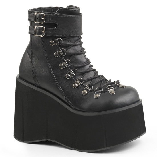 Black Vegan Leather Women's Demonia Kera - 21 Lace-Up Ankle-high Boots | EP7852140