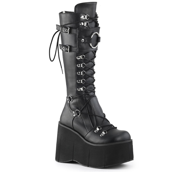 Black Vegan Leather Women's Demonia Kera - 200 Platform Lace-Up Knee-high Boots | PZ5627134