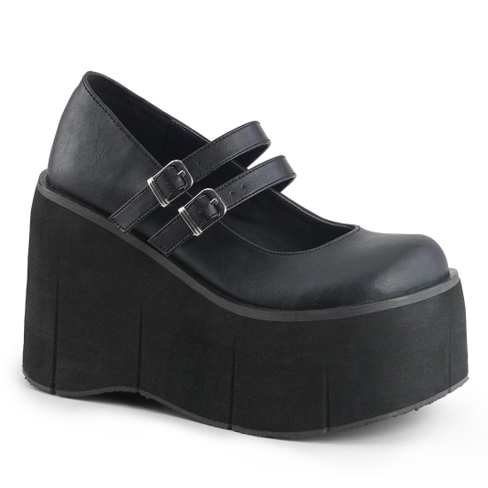 Black Vegan Leather Women's Demonia Kera - 08 Mary Jane Platforms | VA3027184