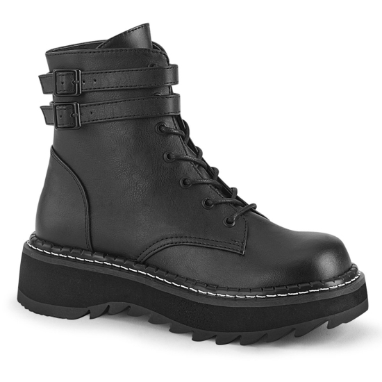 Black Vegan Leather Women's Demonia Lilith - 152 Platform Lace-Up Ankle-high Boots | NE3497681