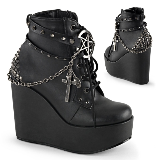 Black Vegan Leather Women's Demonia Poison - 101 Lace-Up Ankle Wedge Platform Ankle-high Boots | DC