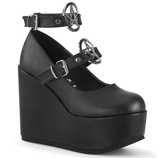 Black Vegan Leather Women's Demonia Poison - 99 - 1 Wedge Platforms | ML9253681