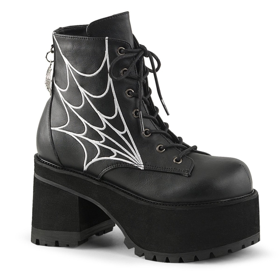 Black Vegan Leather Women's Demonia Ranger - 105 Platform Lace-Up Ankle-high Boots | IG1347068