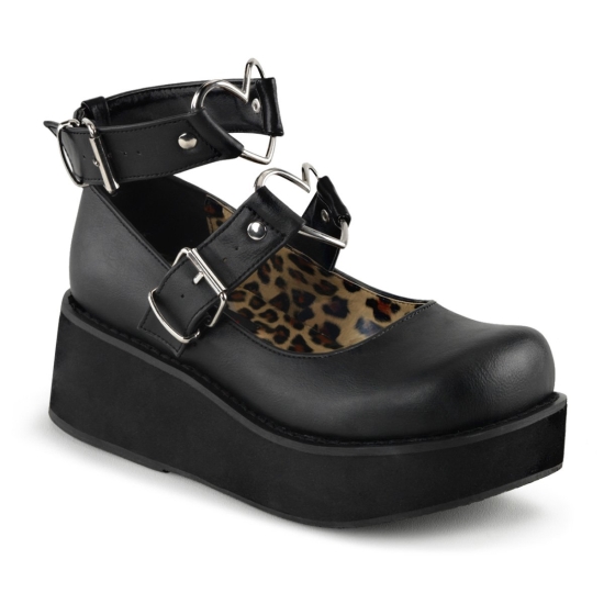 Black Vegan Leather Women's Demonia Sprite - 02 Mary Jane Platforms | FV0625987