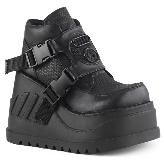 Black Vegan Leather Women's Demonia Stomp - 15 Wedge Platform Ankle-high Boots | ED0874591