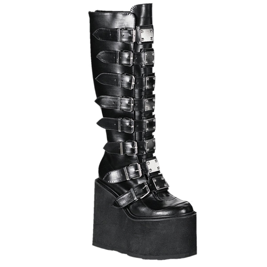 Black Vegan Leather Women's Demonia Swing - 815 Wedge Platform Knee-high Boots | GE1527049