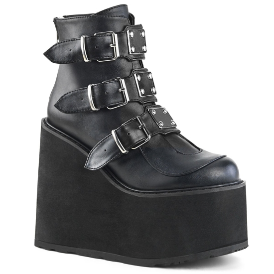 Black Vegan Leather Women's Demonia Swing - 105 Wedge Platform Ankle-high Boots | IT2604398