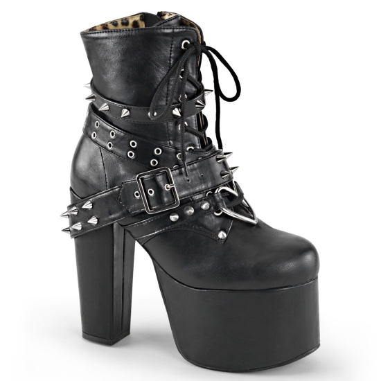 Black Vegan Leather Women's Demonia Torment - 700 Platform Lace-Up Ankle-high Boots | ON2364807