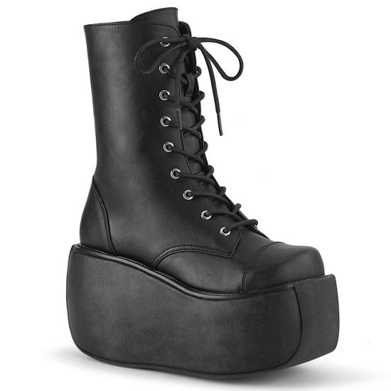 Black Vegan Leather Women's Demonia Violet - 120 Platform Lace-Up Ankle-high Boots | NW9471586