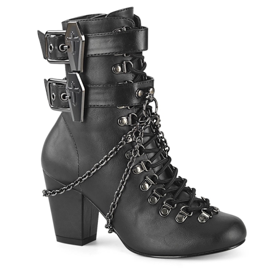 Black Vegan Leather Women's Demonia Vivika - 128 Lace-Up Ankle-high Boots | EQ3540762