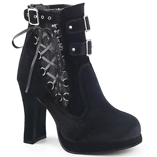 Black Velvet-Lace Women's Demonia Crypto - 51 Platform Ankle-high Boots | UQ2176395