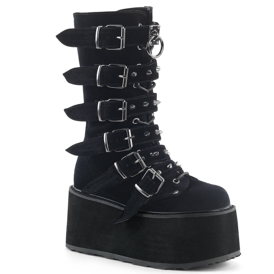 Black Velvet Women's Demonia Damned - 225 Platform Lace-Up Mid-Calf Knee-high Boots | XT0267183