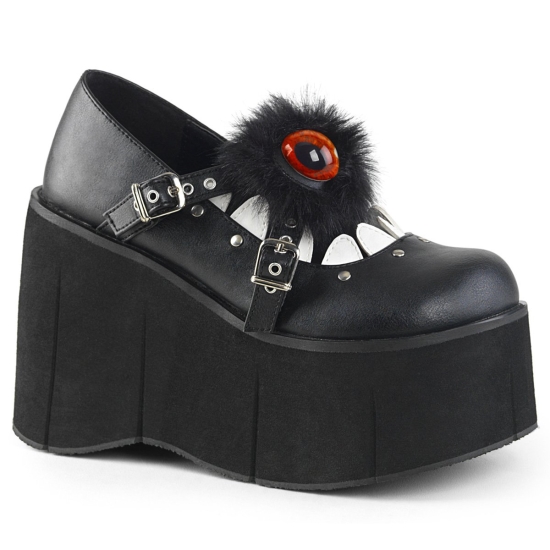 Black-White Vegan Leather Women's Demonia Kera - 11 Platforms | QM9821750