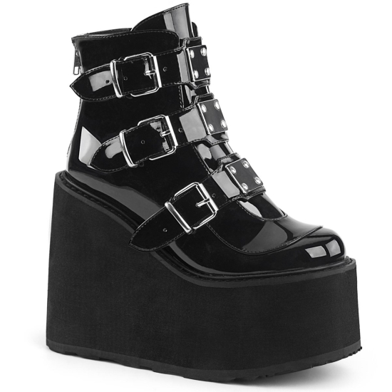 Black Women's Demonia Swing - 105 Wedge Platform Ankle-high Boots | MK4792680