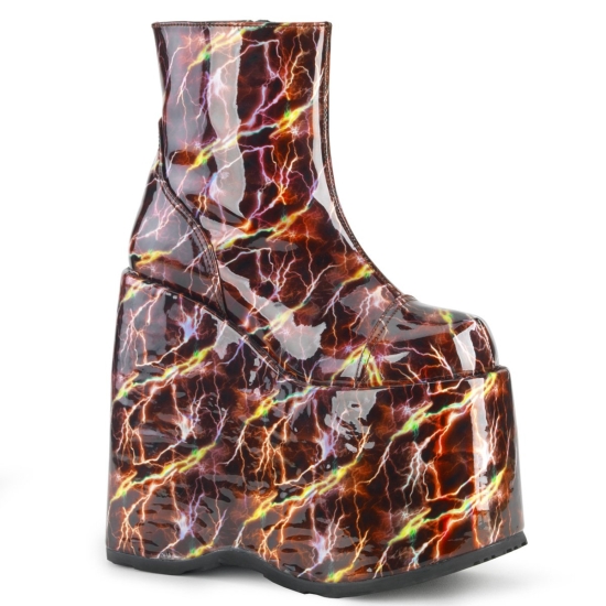 Burgundy Hologram Women's Demonia Slay - 204LBH Platform Ankle-high Boots | UP1596732