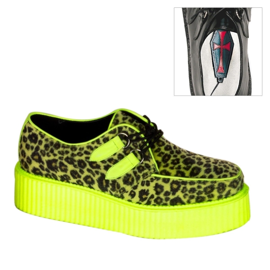 Cheetah Fur-UV Lime Men's Demonia V-CREEPER - 507UV Platform Punk Goth Creepers | SJ3189254