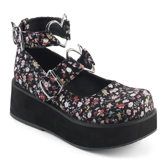 Floral Fabric Women's Demonia Sprite - 02 Mary Jane Platforms | QV6715830