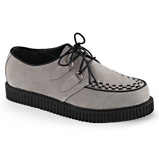 Gray Suede Men's Demonia Creeper - 602S Platform Lace-Up Rockabilly Punk Creepers | GO5401732