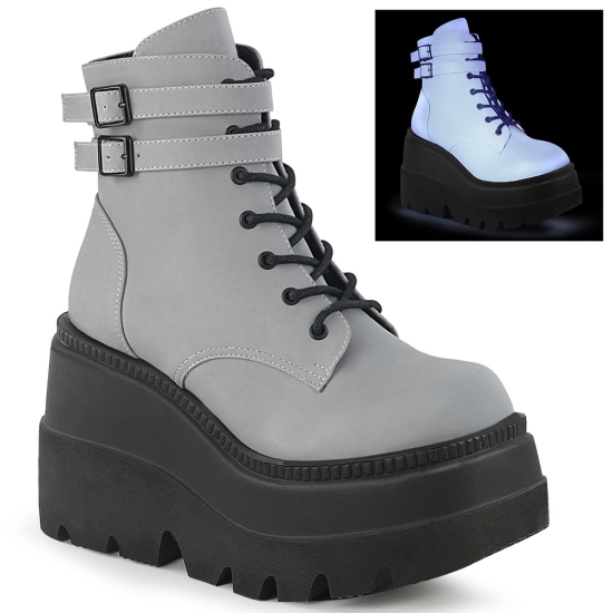 Grey Reflective Women's Demonia Shaker - 52 Wedge Platform Lace-Up Ankle-high Boots | GI7684510