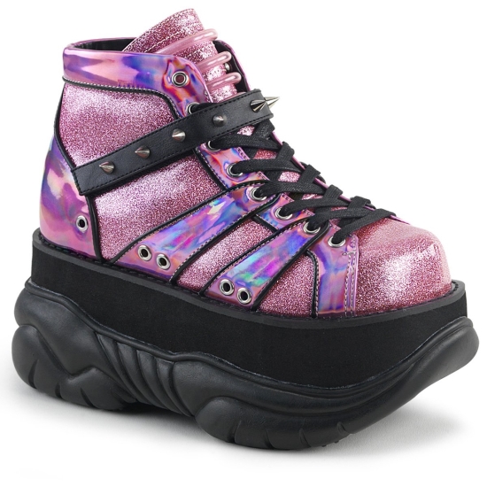 Pink Glitter-Silver Men's Demonia Neptune - 100 Platform Lace-Up Ankle-high Boots | TG9462057