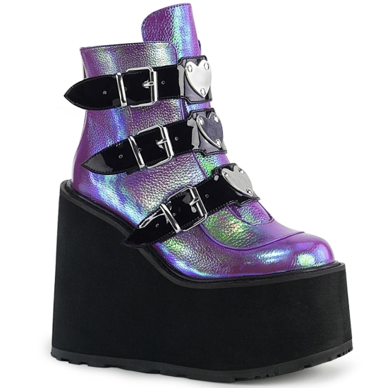 Purple Iridescent Vegan Leather Women's Demonia Swing - 105 Wedge Platform Ankle-high Boots | YT814