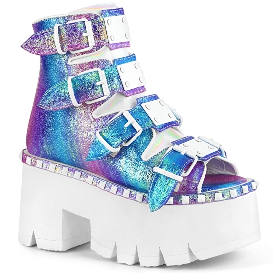 Purple Multi Iridescent Vegan Leather Women's Demonia Ashes - 70 Platform Ankle-high Boots | PT8721