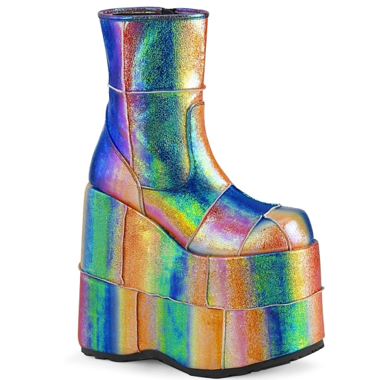 Rainbow Iridescent Vegan Leather Men's Demonia Stack - 201 Ankle Boot Ankle-high Boots | EP5013962