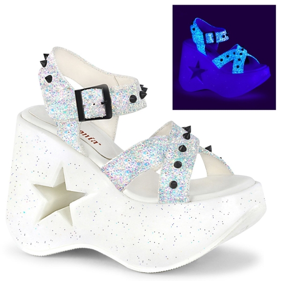 White Multi Glitter Women's Demonia Dynamite - 02 Wedge Platform Heels Platforms | XV9274605