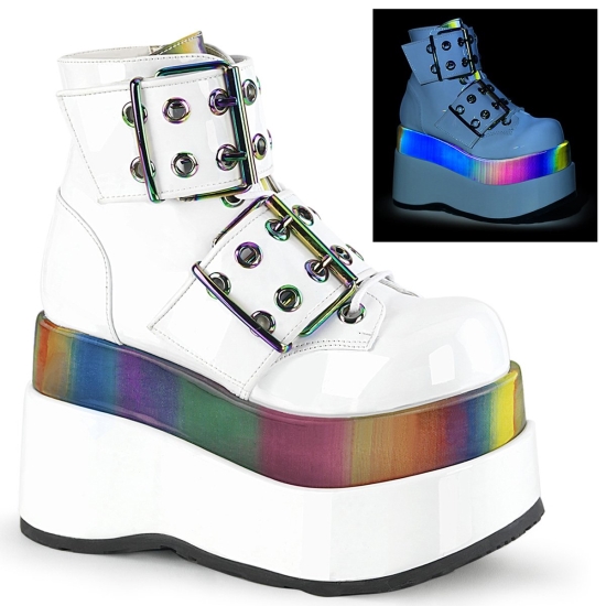 White Patent-Rainbow Reflective Women's Demonia Bear - 104 Platform Lace-Up Ankle-high Boots | GA28