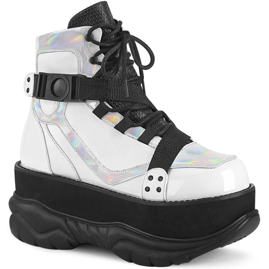 White Vegan Leather Multi Men's Demonia Neptune - 181 Platform Lace-Up Ankle-high Boots | QS3057642