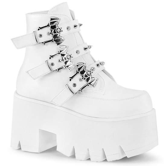 White Vegan Leather Women's Demonia Ashes - 55 Platform Ankle-high Boots | BS0342175