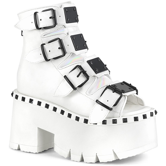 White Vegan Leather Women's Demonia Ashes - 70 Platform Ankle-high Boots | FI3867410