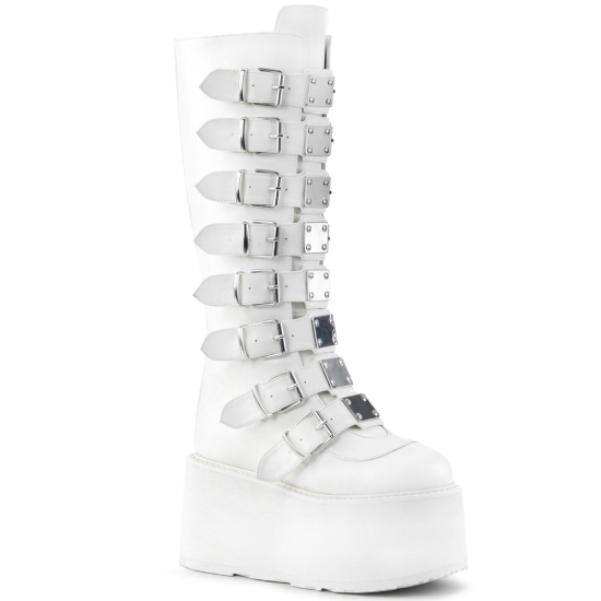 White Vegan Leather Women's Demonia Damned - 318 Platform Knee-high Boots | JR3216978