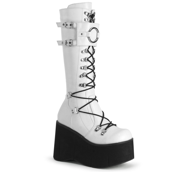 White Vegan Leather Women's Demonia Kera - 200 Platform Lace-Up Knee-high Boots | CP2370689