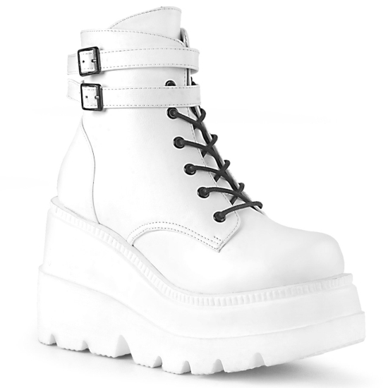 White Vegan Leather Women's Demonia Shaker - 52 Wedge Platform Lace-Up Ankle-high Boots | HD3804619