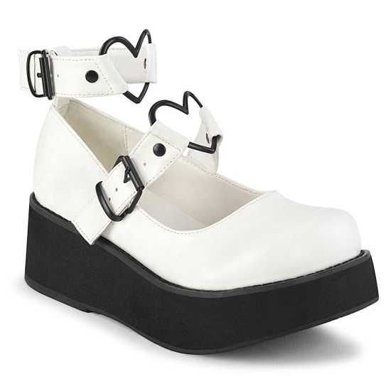 White Vegan Leather Women's Demonia Sprite - 02 Mary Jane Platforms | SM9061547