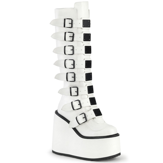 White Vegan Leather Women's Demonia Swing - 815 Platform Knee-high Boots | RK2795038