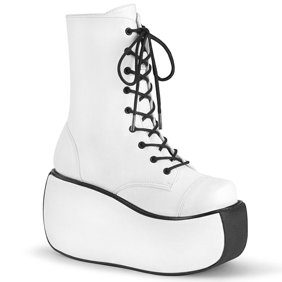 White Vegan Leather Women's Demonia Violet - 120 Platform Lace-Up Ankle-high Boots | AU6104598