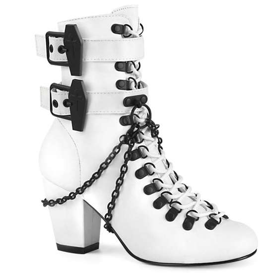 White Vegan Leather Women's Demonia Vivika - 128 Lace-Up Ankle-high Boots | WB1258340