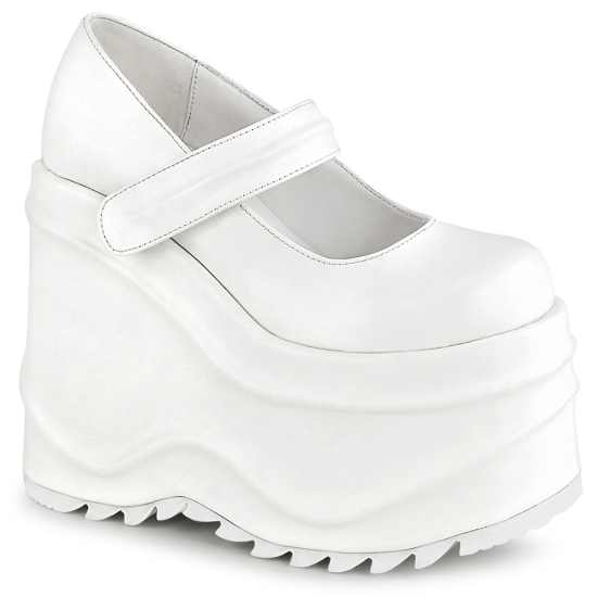 White Vegan Leather Women's Demonia Wave - 32 Wedge Platforms | GP2301495