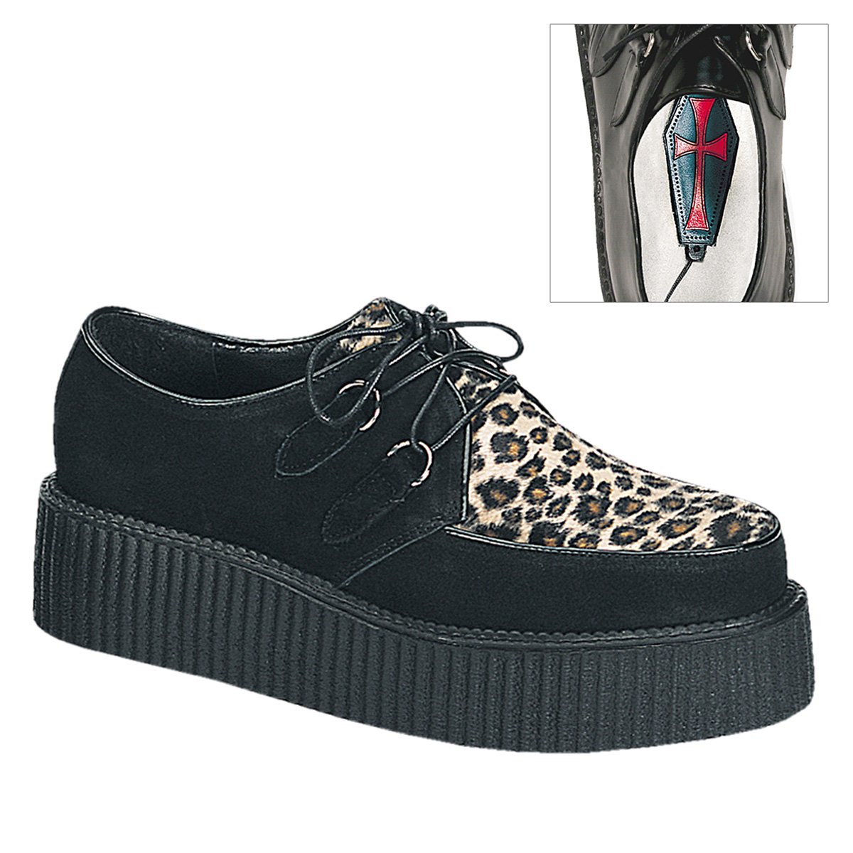 Black Suede-Cheetah Fur Men's Demonia Creeper - 400 Platform Rockabilly Punk Creepers | VH2807695