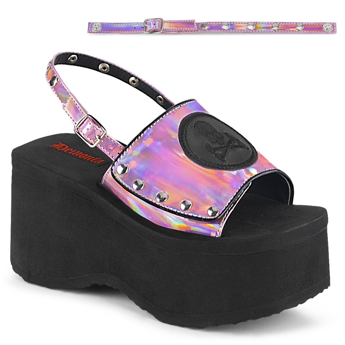 Pink Hologram Women's Demonia Funn - 32 Platform Heels Sandals | PD6017284