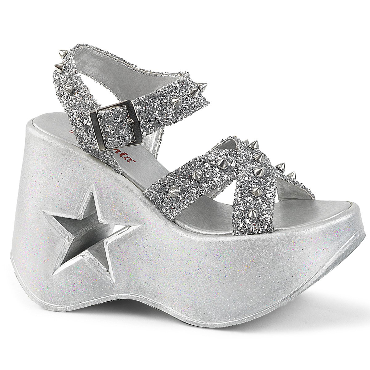 Silver Glitter Women's Demonia Dynamite - 02 Wedge Platform Heels Platforms | GZ6210597